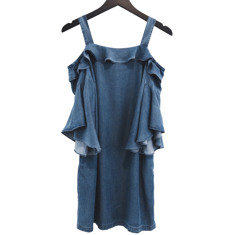 Chelsea28 Denim Dress Women XS Blue Cold Shoulder‎ Chambray Festival Western